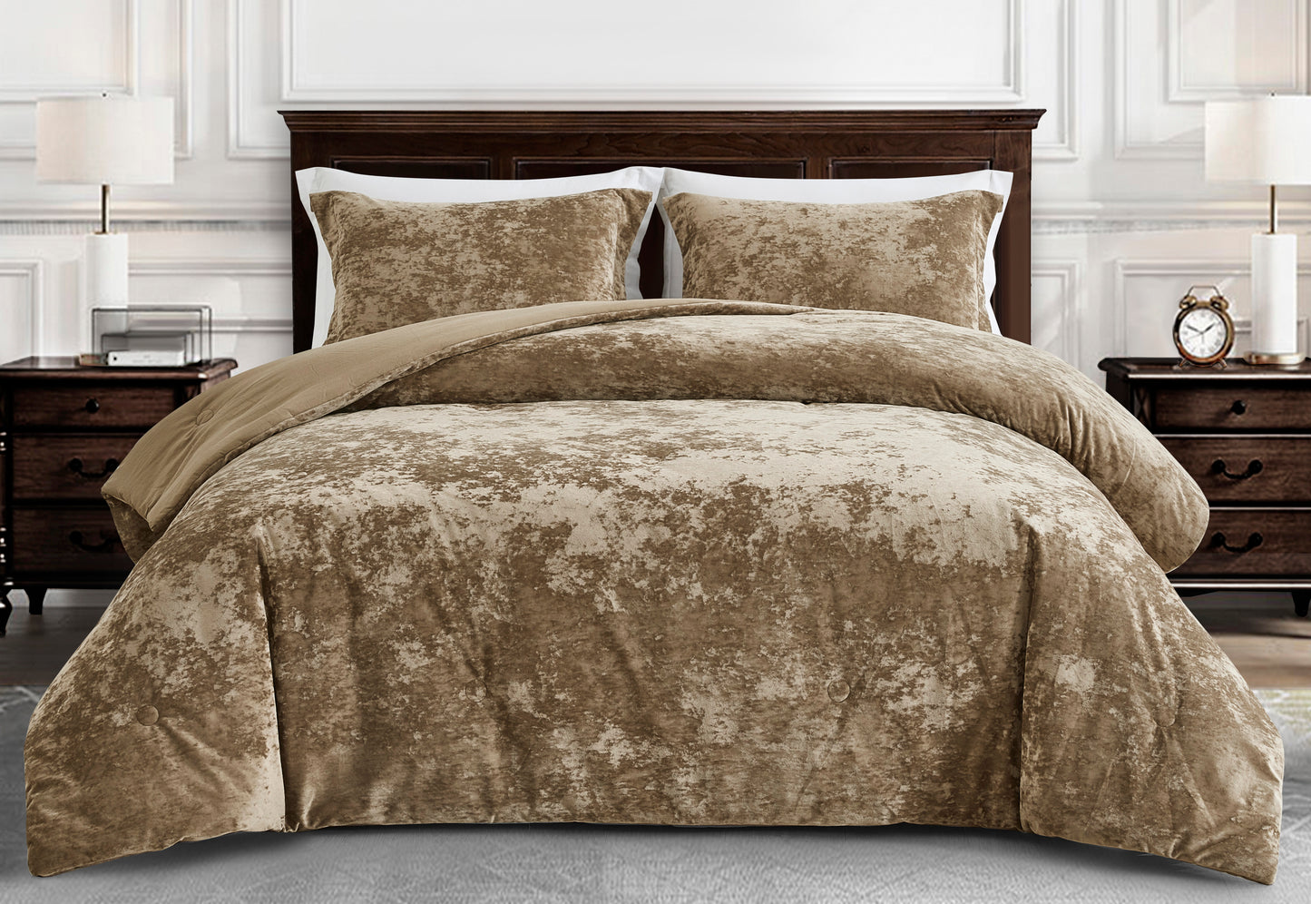 Lux Distressed Velvet Comforter Set with Microfiber Reverse