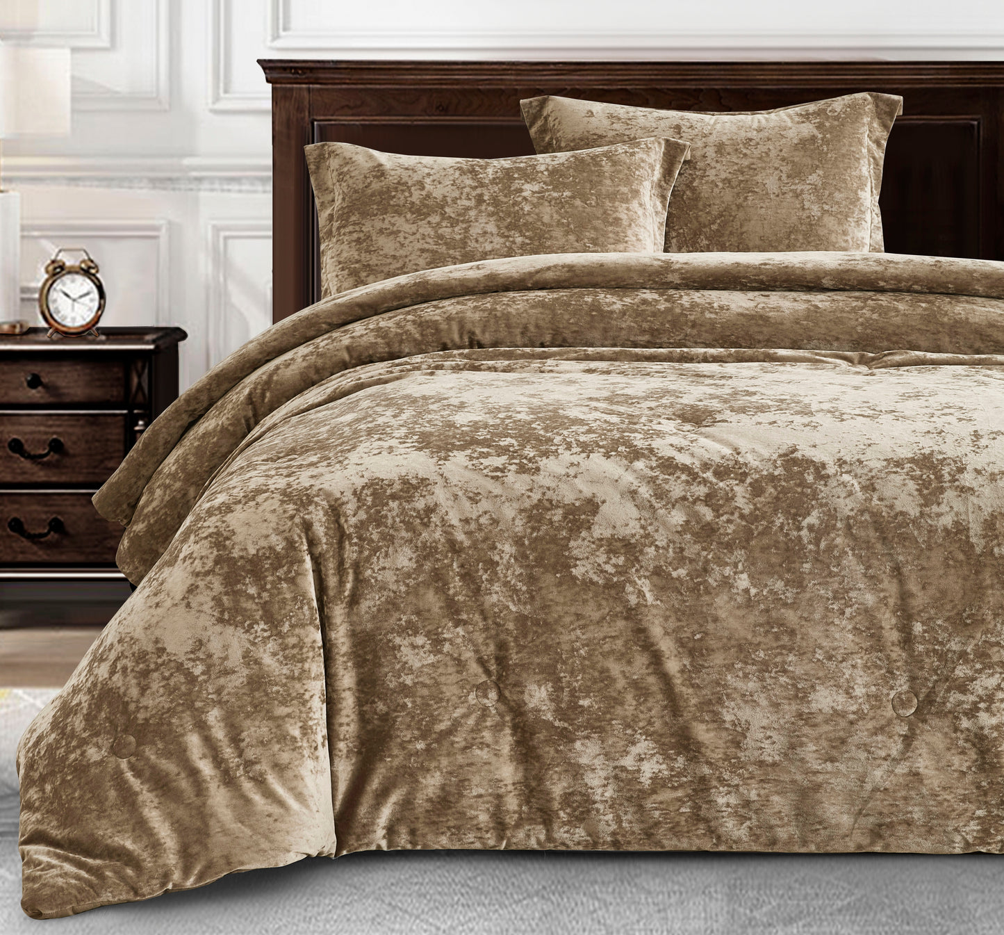 Lux Distressed Velvet Comforter Set with Microfiber Reverse