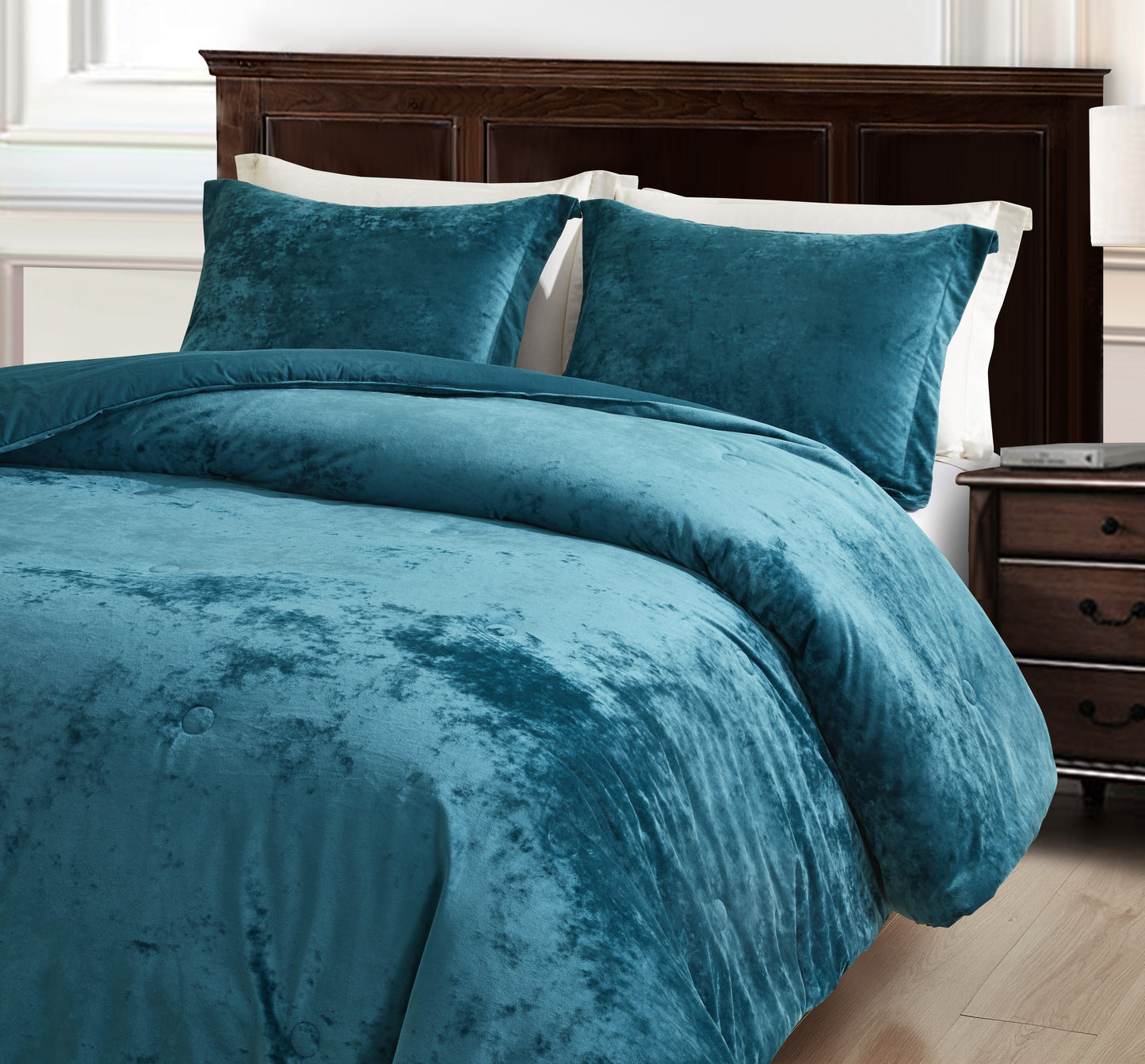 Lux Distressed Velvet Comforter Set with Microfiber Reverse