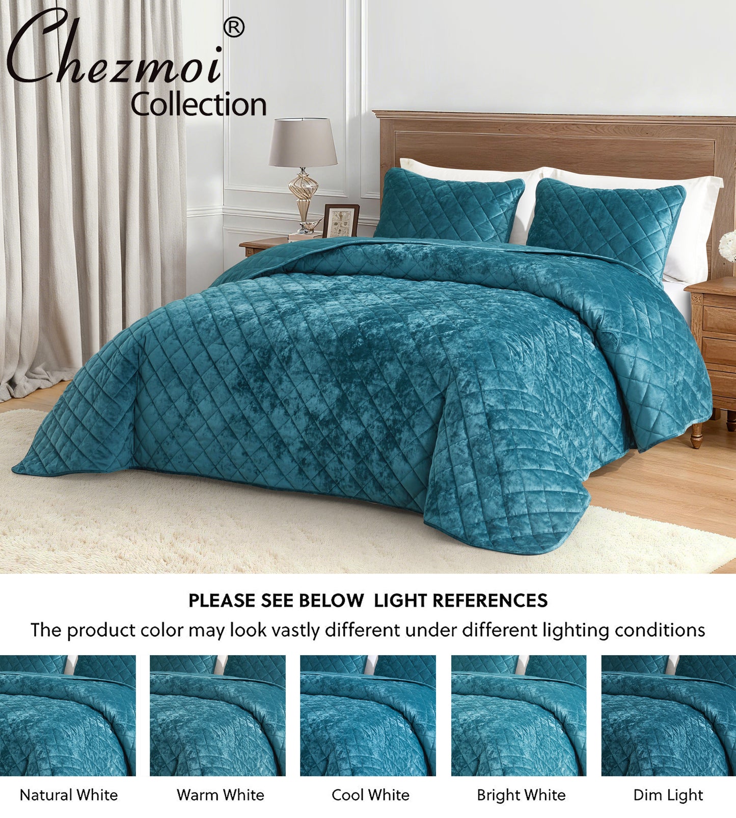 Lux Diamond Stitched Distressed Velvet Quilt Set