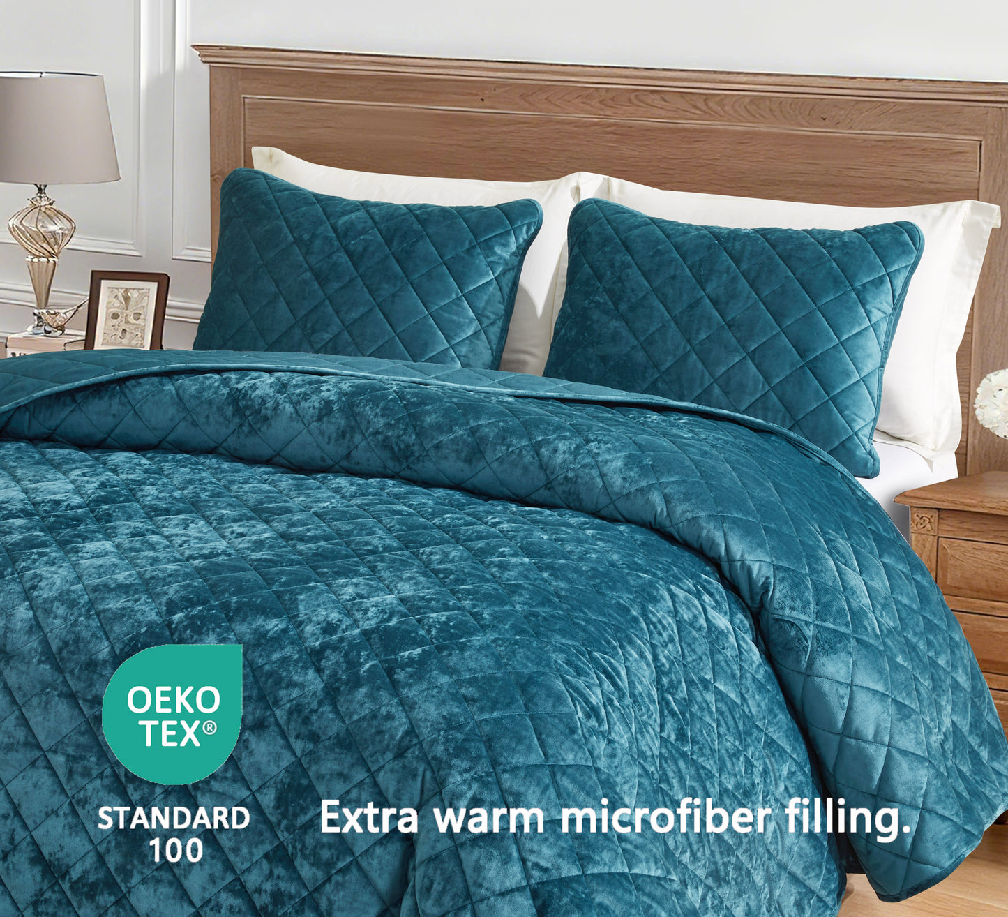 Lux Diamond Stitched Distressed Velvet Quilt Set