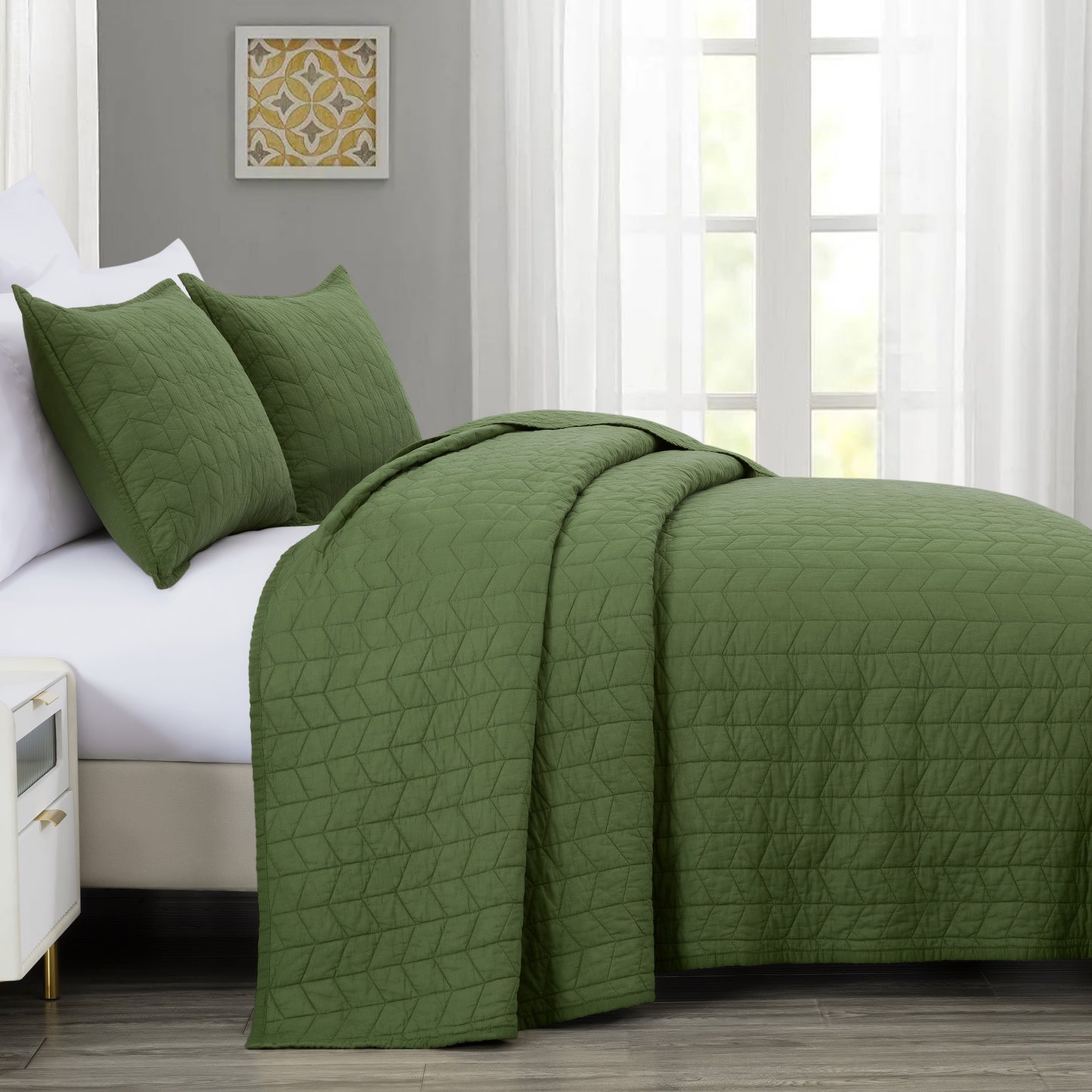 Madrid 3-Piece Herringbone Stitch Cotton Quilt Set