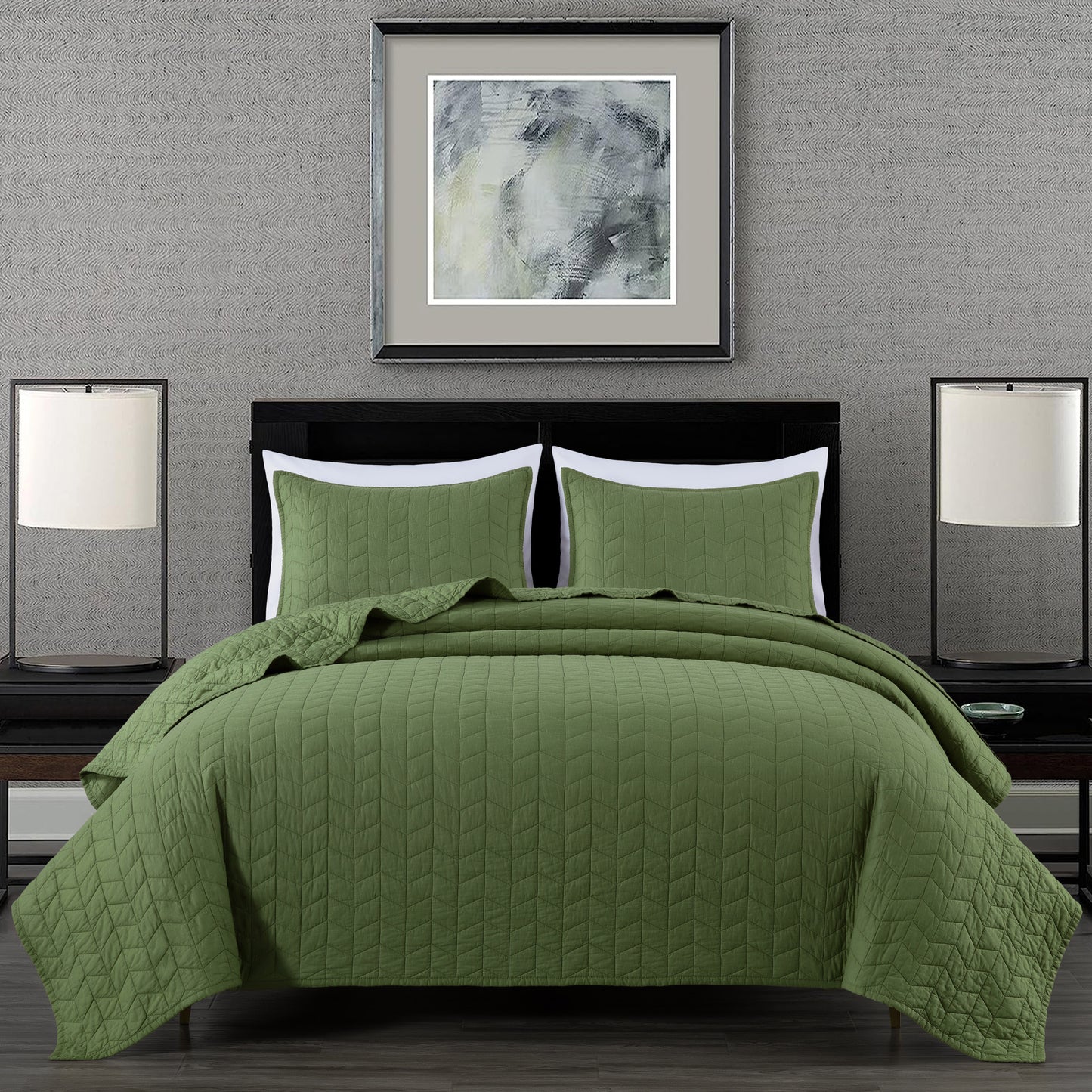 Madrid 3-Piece Herringbone Stitch Cotton Quilt Set