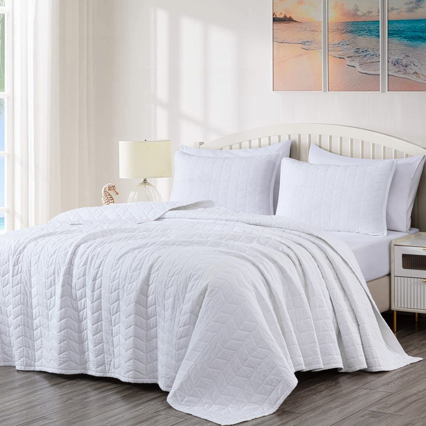 Madrid 3-Piece Herringbone Stitch Cotton Quilt Set