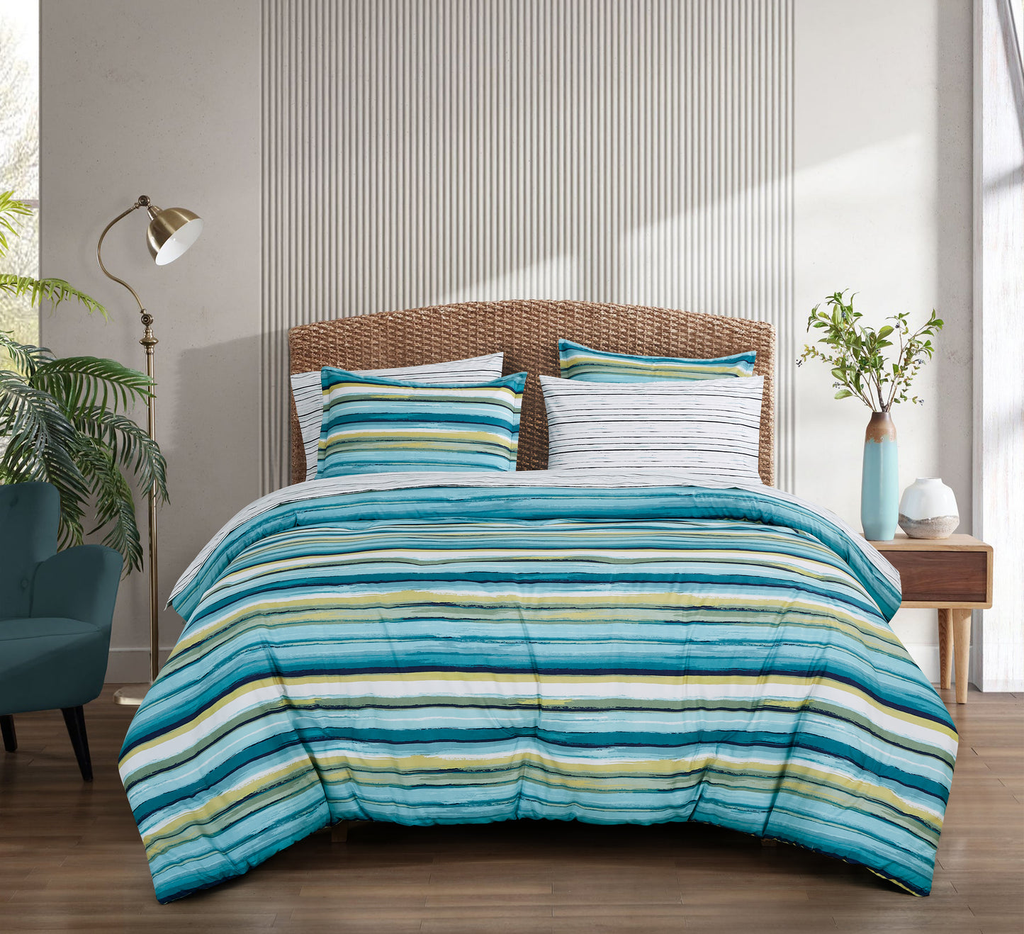 7-Piece Multicolor Printed Microfiber Bed in a Bag Comforter Set With Sheet Set