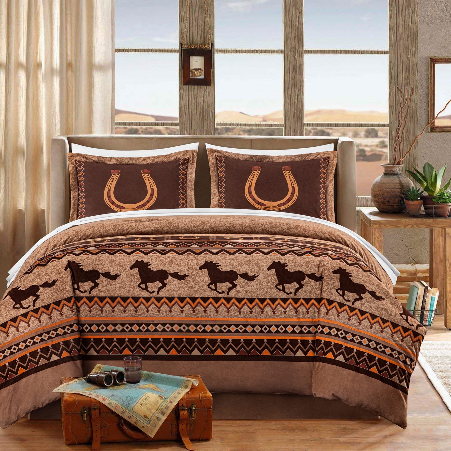 Maverick 7-Piece Southwestern Wild Horses Bed in a Bag Comforter Set