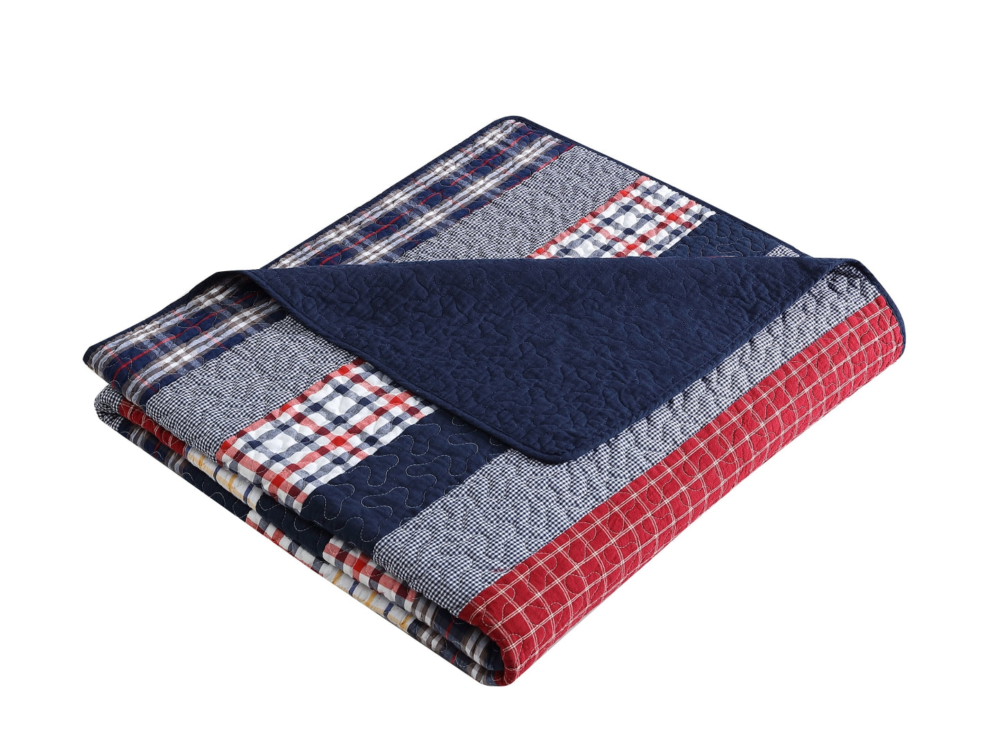 100% Washed Cotton Quilted Patchwork Reversible Throw Blanket