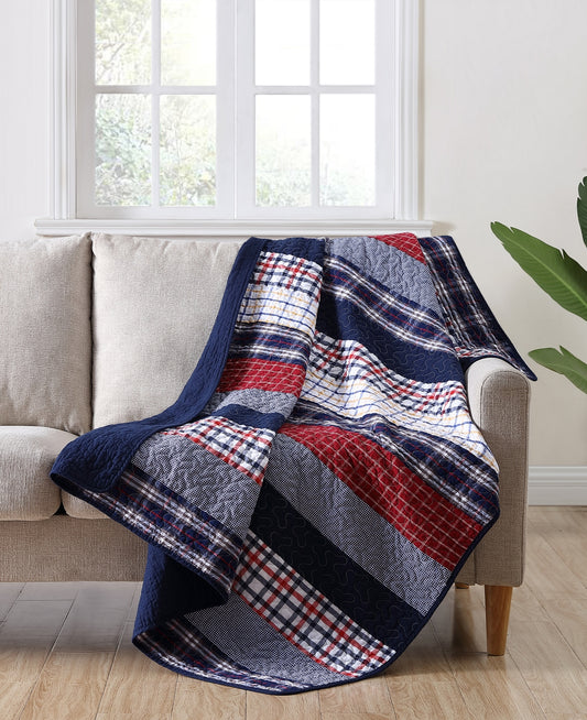 100% Washed Cotton Quilted Patchwork Reversible Throw Blanket