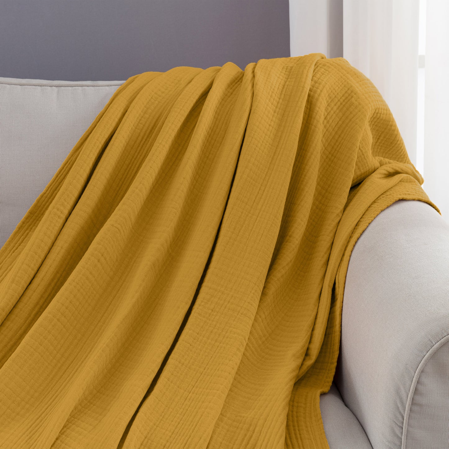 100% Cotton 4 Layer Soft Muslin Blanket, Lightweight Breathable Pre-Washed Throw for All Season