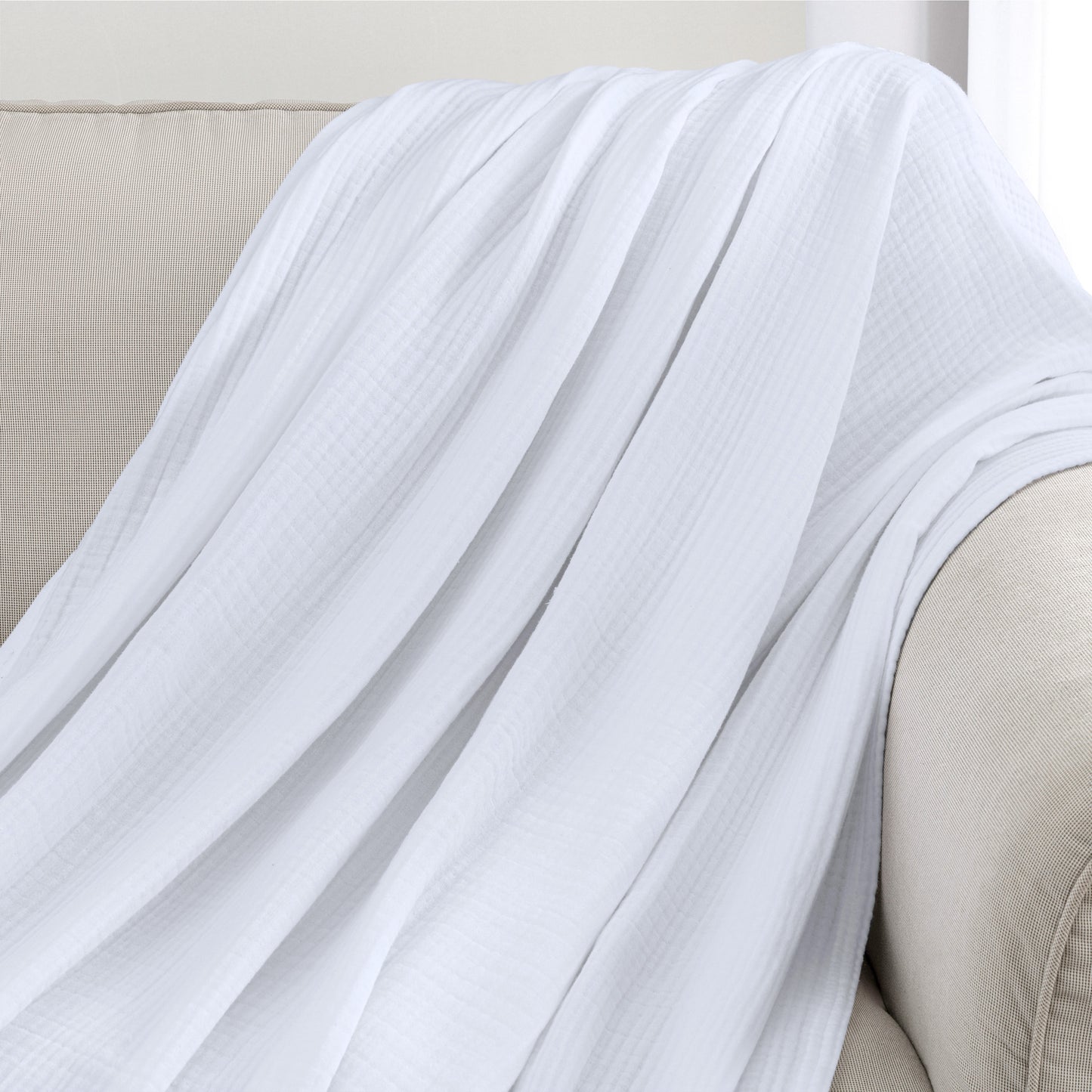 100% Cotton 4 Layer Soft Muslin Blanket, Lightweight Breathable Pre-Washed Throw for All Season