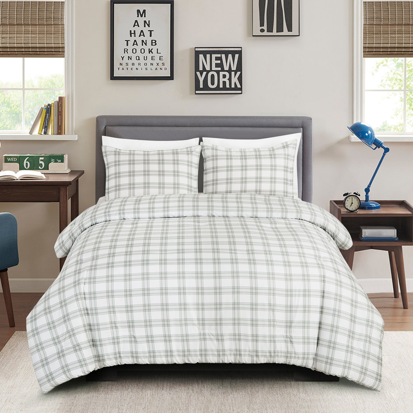 2/3-Piece Plaid Striped Printed Microfiber Comforter for All Season