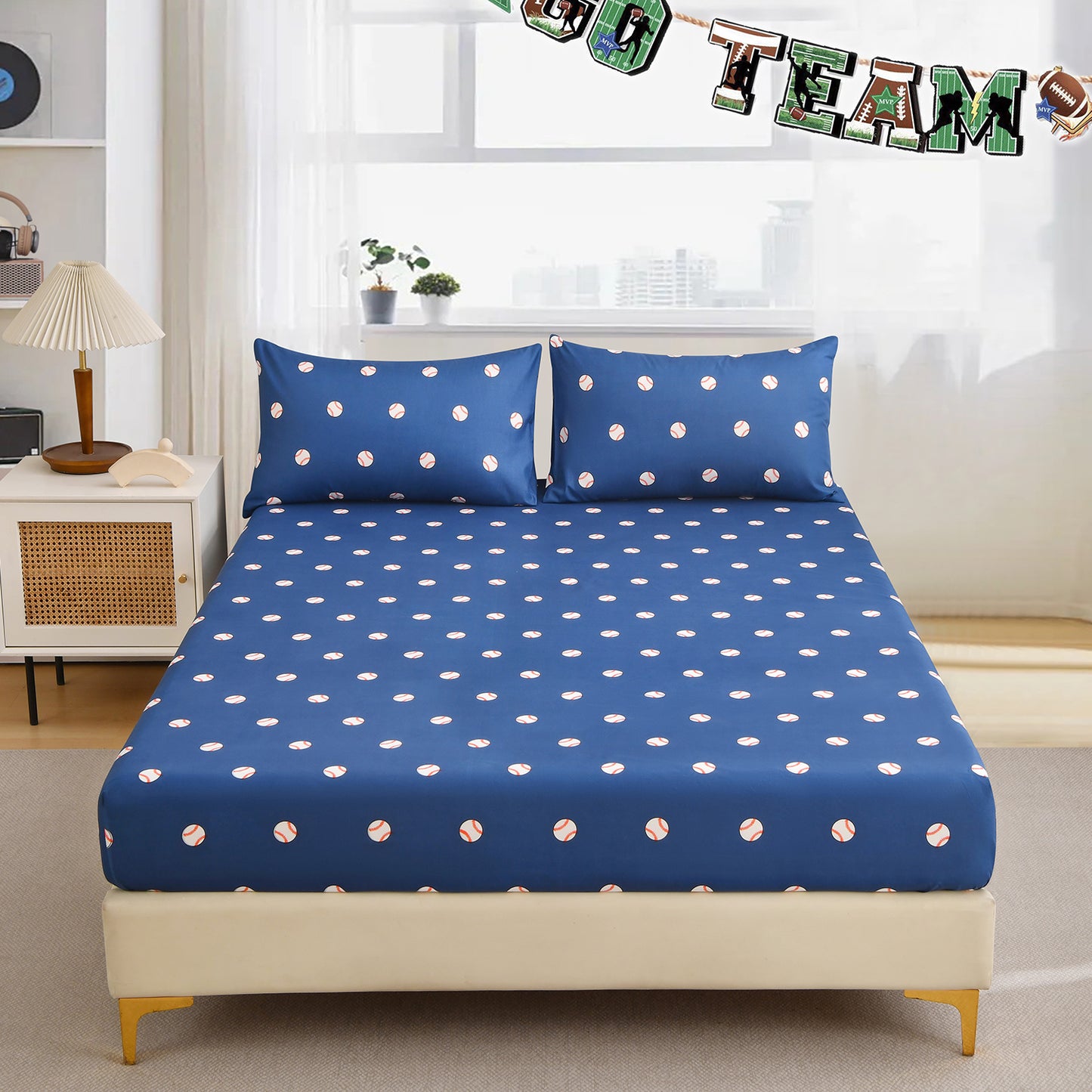 2-Pack Kids/Teens Sports Printed Fitted Sheet Set – 2 Fitted Sheets + 4 Pillowcases (No Flat Sheet)