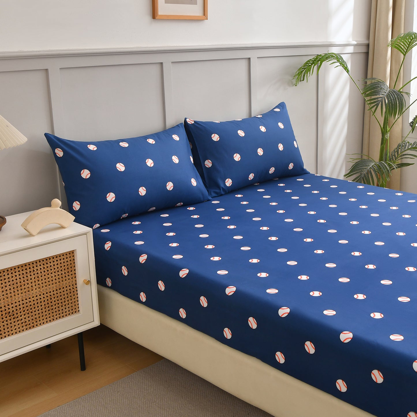 2-Pack Kids/Teens Sports Printed Fitted Sheet Set – 2 Fitted Sheets + 4 Pillowcases (No Flat Sheet)