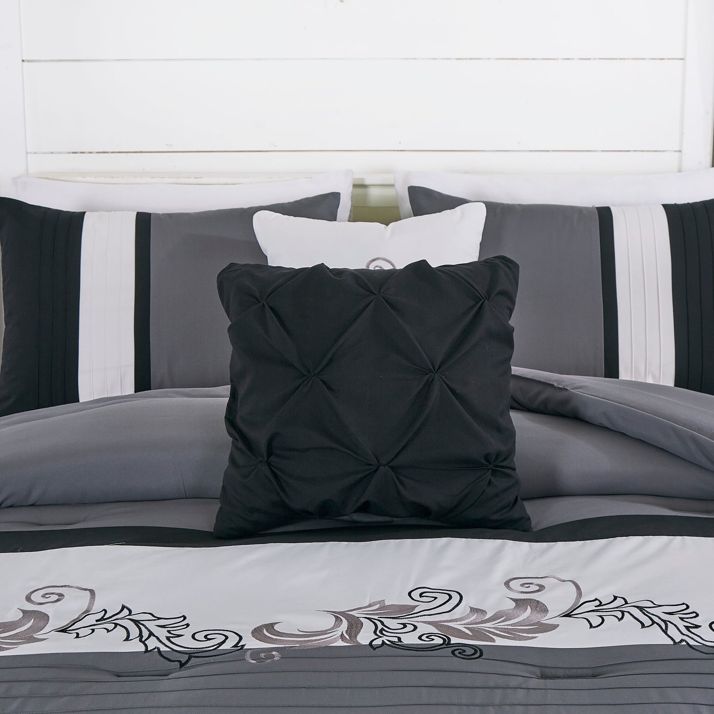 Napa 7-piece Luxury Leaves Scroll Embroidery Bedding Comforter Set