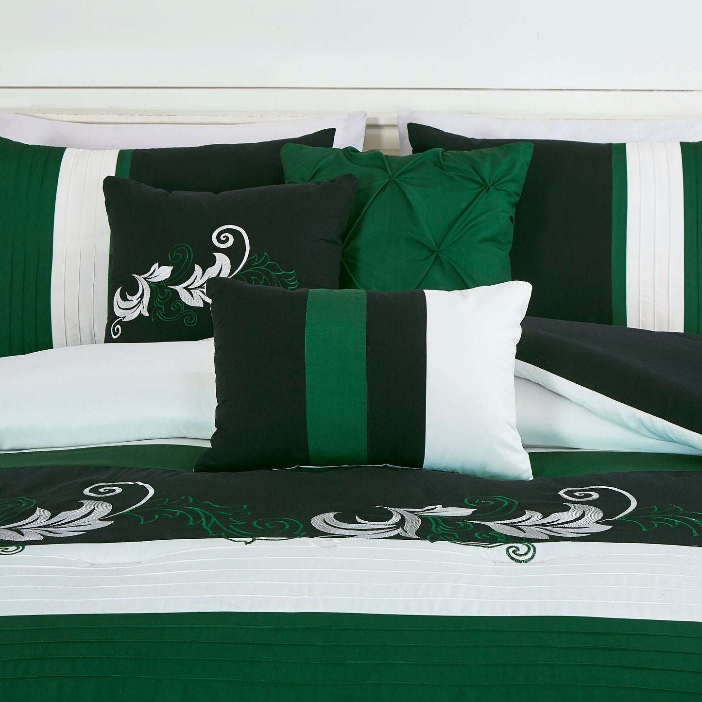 Napa 7-piece Luxury Leaves Scroll Embroidery Bedding Comforter Set