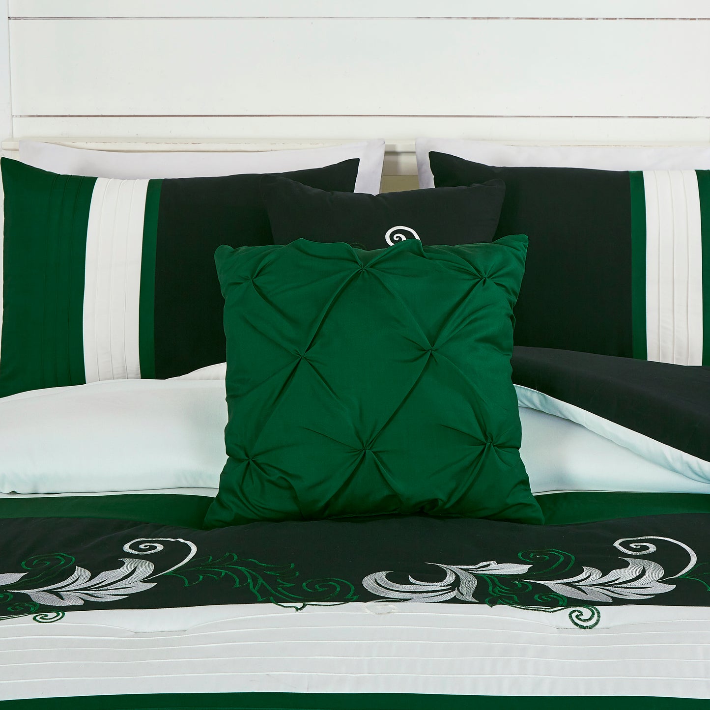 Napa 7-piece Luxury Leaves Scroll Embroidery Bedding Comforter Set