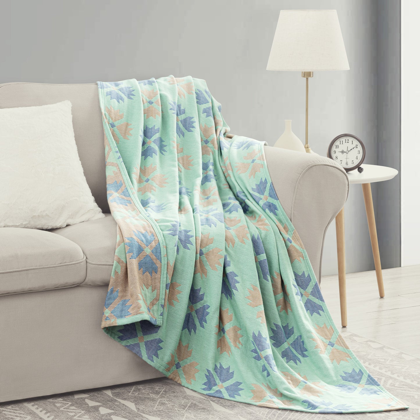 Geometric Jacquard Woven Four-Layer Cotton Blanket