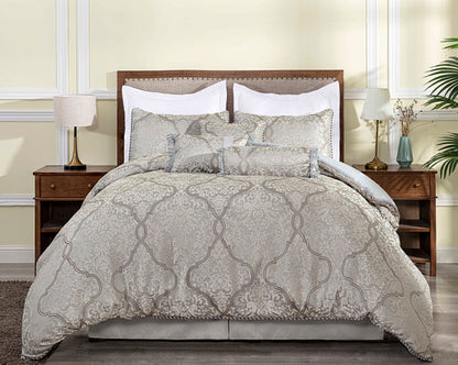 Noelle 7-Piece Silver Gray Brown Floral Medallion Jacquard Comforter Set