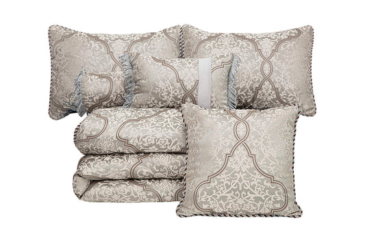 Noelle 7-Piece Silver Gray Brown Floral Medallion Jacquard Comforter Set