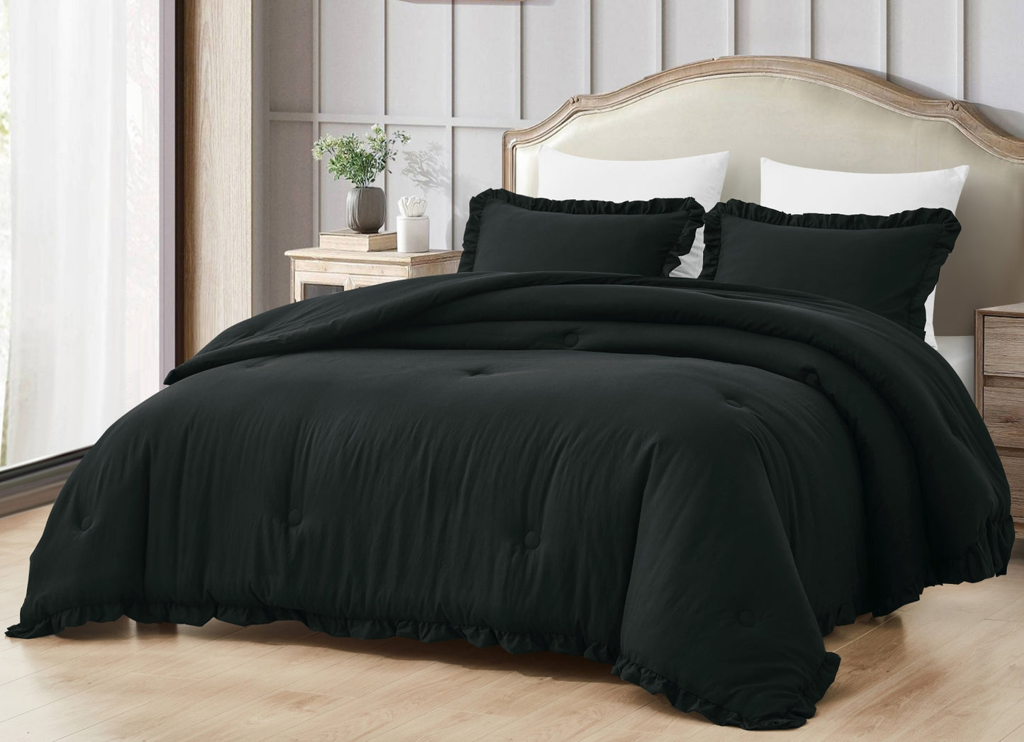 Nora 3-Piece Ruffled Edge Trim Microfiber Comforter Set