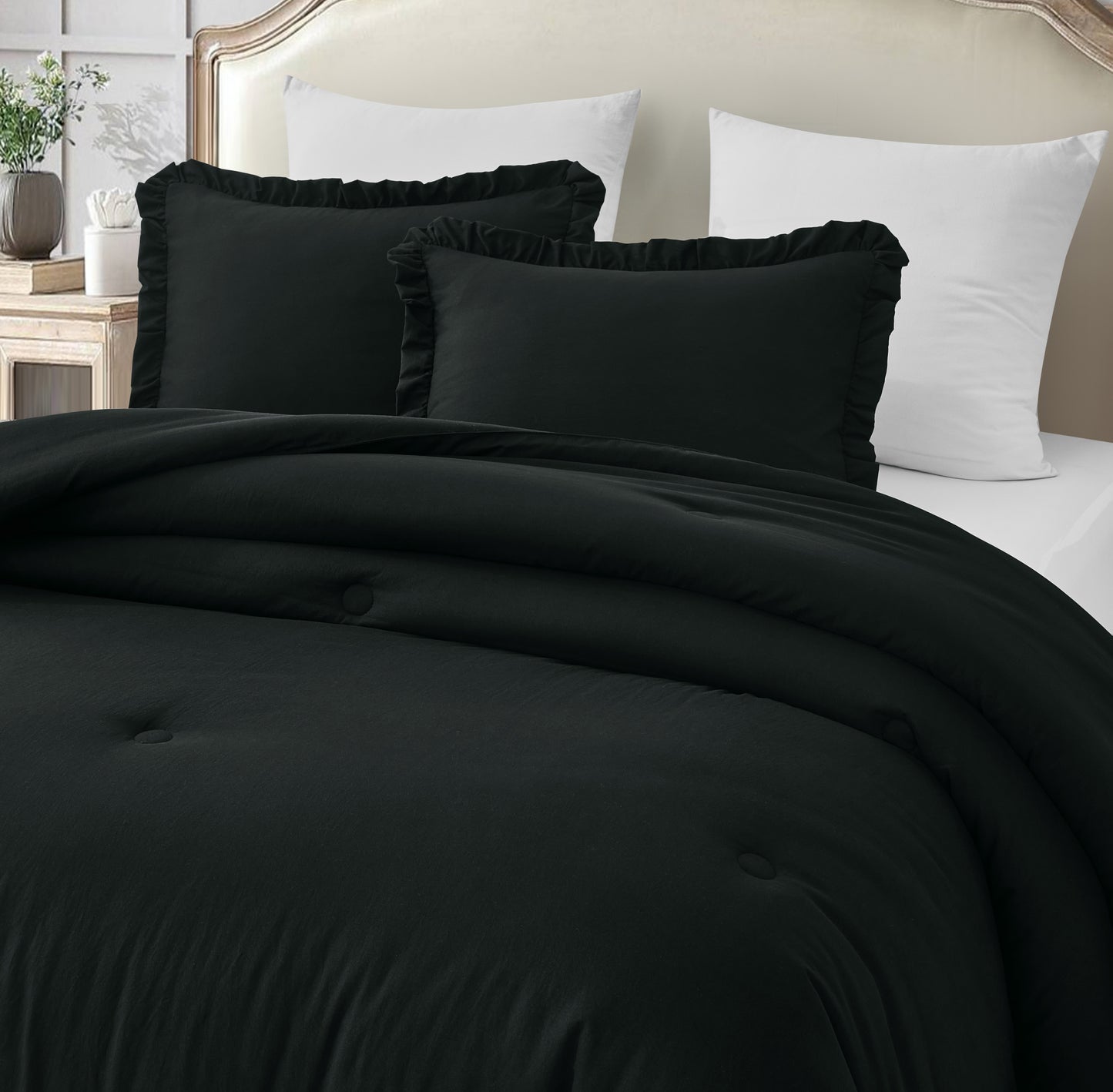 Nora 3-Piece Ruffled Edge Trim Microfiber Comforter Set