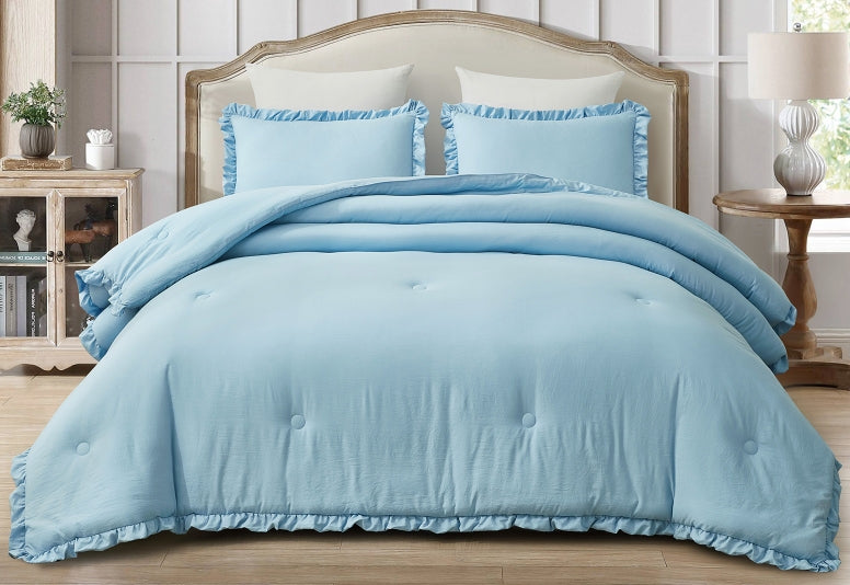 Nora 3-Piece Ruffled Edge Trim Microfiber Comforter Set