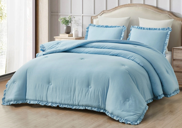 Nora 3-Piece Ruffled Edge Trim Microfiber Comforter Set