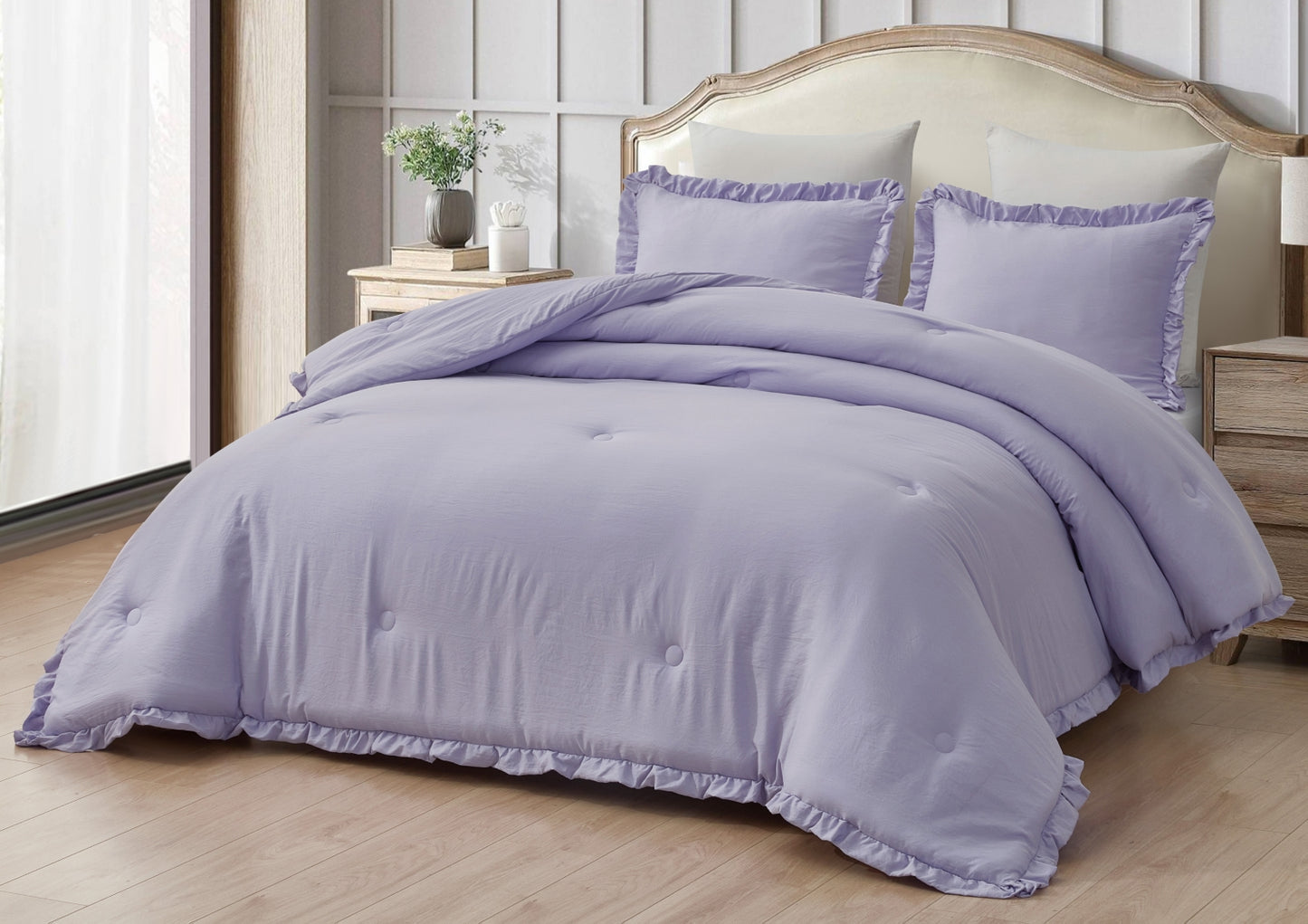 Nora 3-Piece Ruffled Edge Trim Microfiber Comforter Set