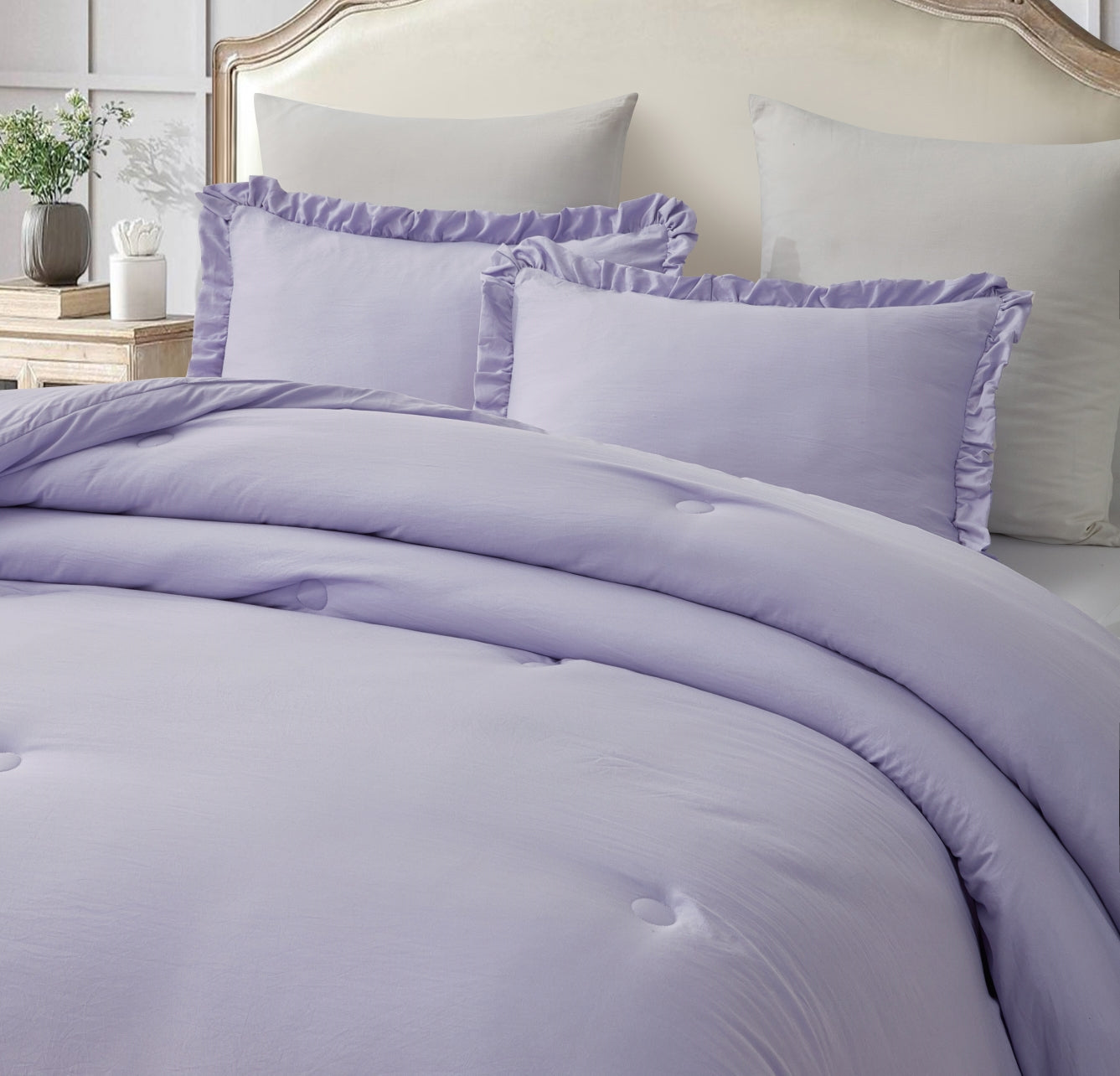 Nora 3-Piece Ruffled Edge Trim Microfiber Comforter Set