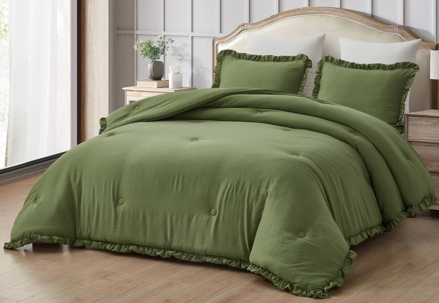 Nora 3-Piece Ruffled Edge Trim Microfiber Comforter Set