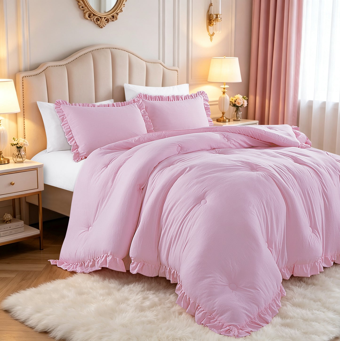 Nora 3-Piece Ruffled Edge Trim Microfiber Comforter Set