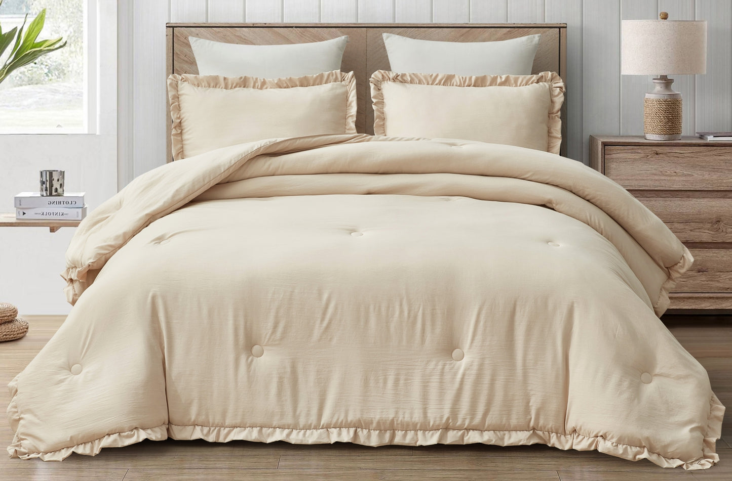 Nora 3-Piece Ruffled Edge Trim Microfiber Comforter Set