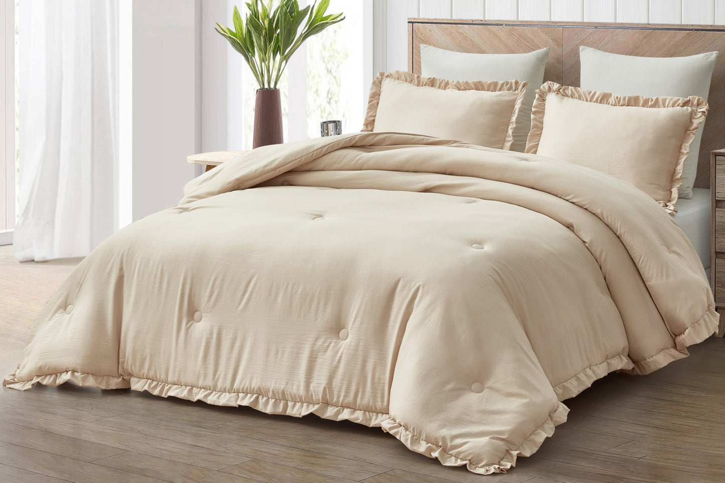 Nora 3-Piece Ruffled Edge Trim Microfiber Comforter Set