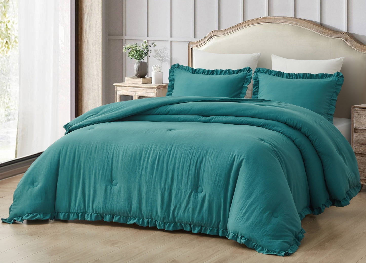 Nora 3-Piece Ruffled Edge Trim Microfiber Comforter Set