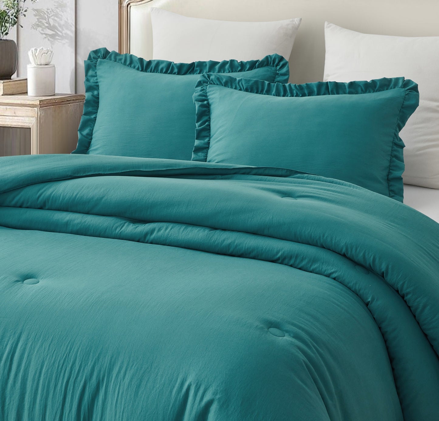 Nora 3-Piece Ruffled Edge Trim Microfiber Comforter Set