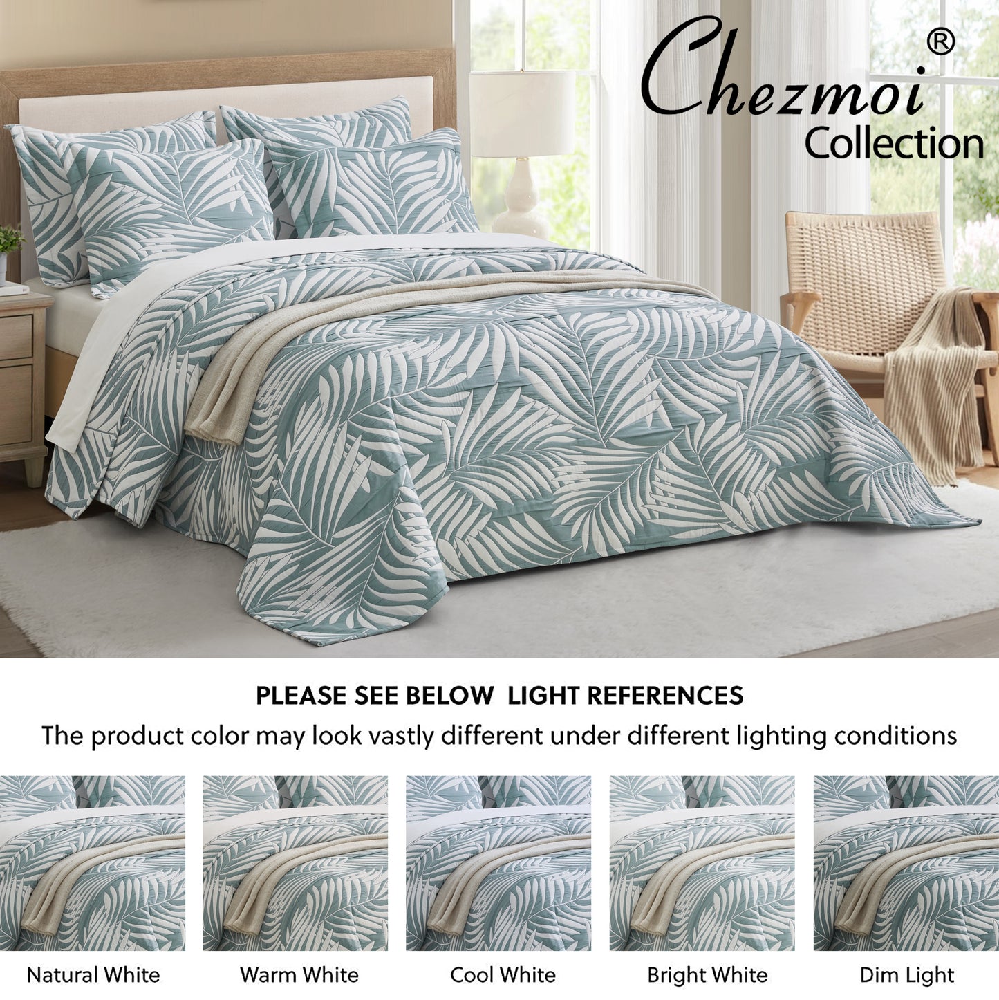 5-Piece Oversized Jacquard Matelasse Damask Pattern Lightweight Reversible Coverlet Set