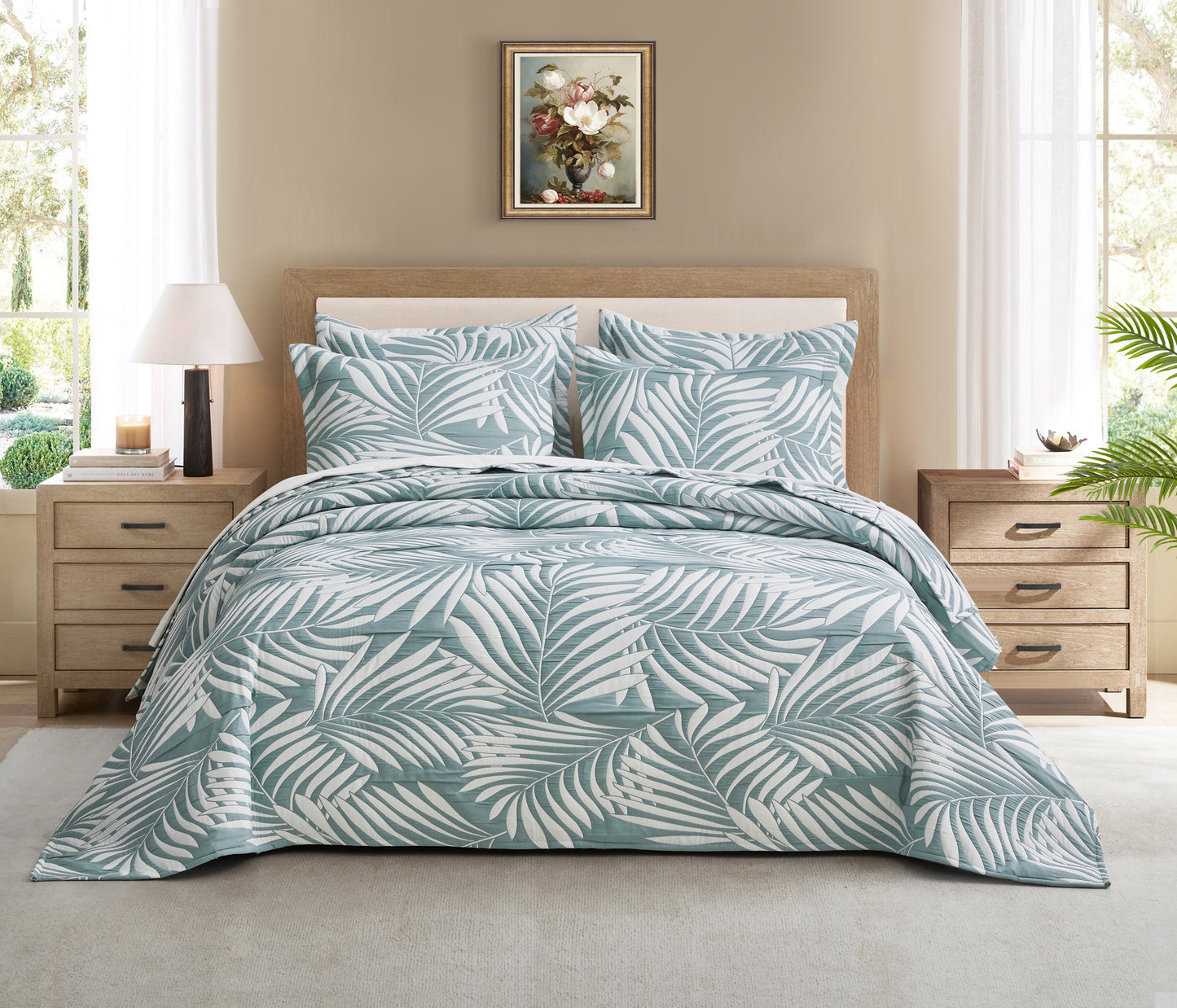 5-Piece Oversized Jacquard Matelasse Damask Pattern Lightweight Reversible Coverlet Set