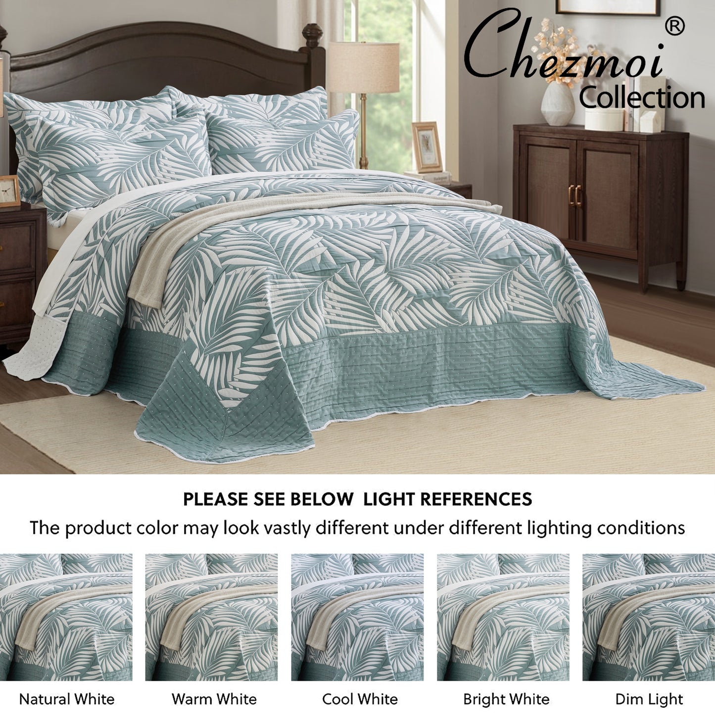 5-Piece Oversized Jacquard Matelasse Damask Pattern Lightweight Reversible Coverlet Set Textured Dot Border