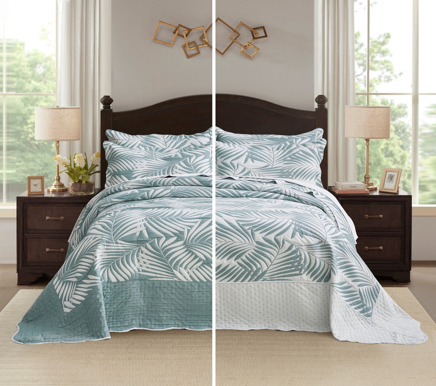 5-Piece Oversized Jacquard Matelasse Damask Pattern Lightweight Reversible Coverlet Set Textured Dot Border