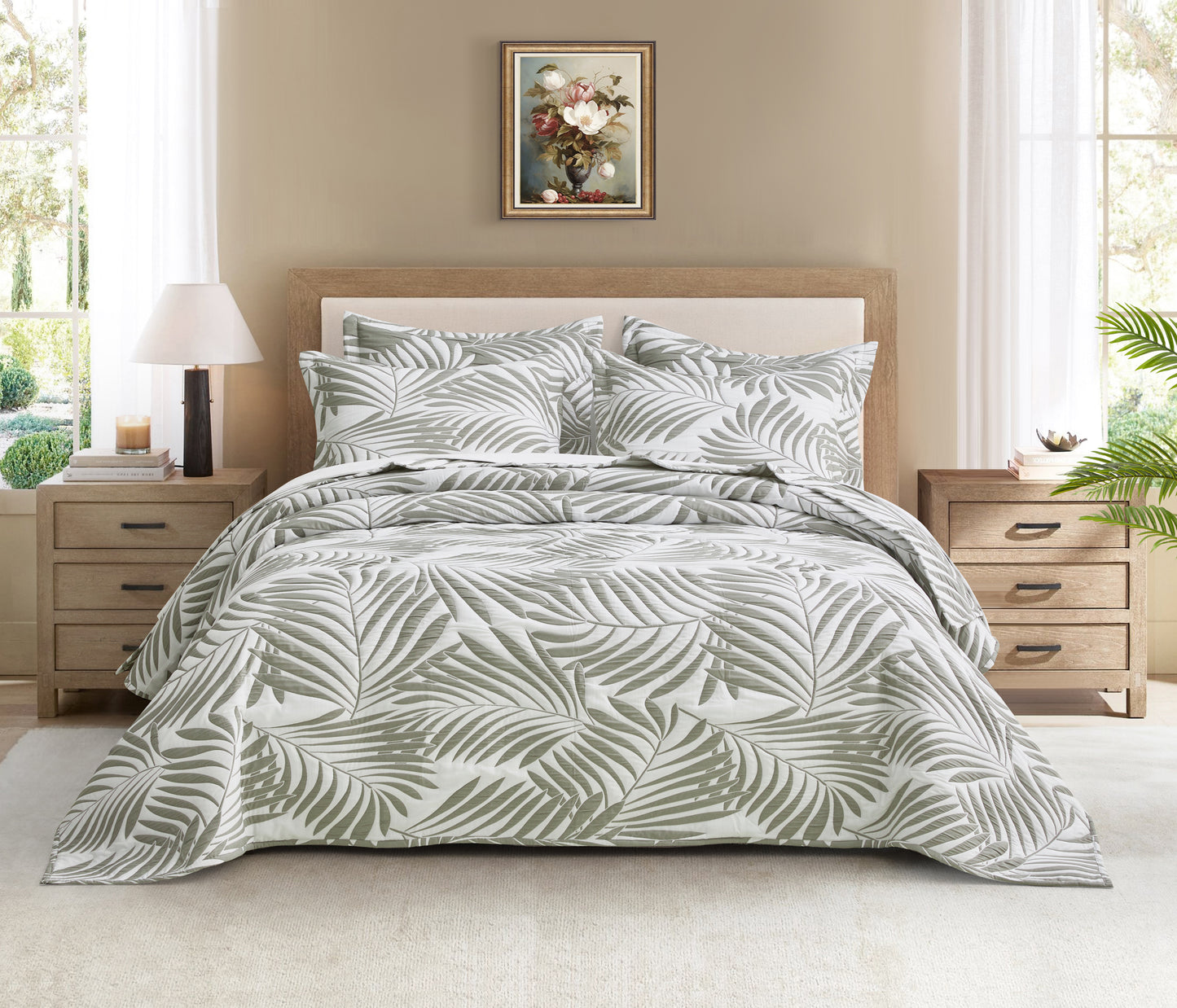 5-Piece Oversized Jacquard Matelasse Damask Pattern Lightweight Reversible Coverlet Set