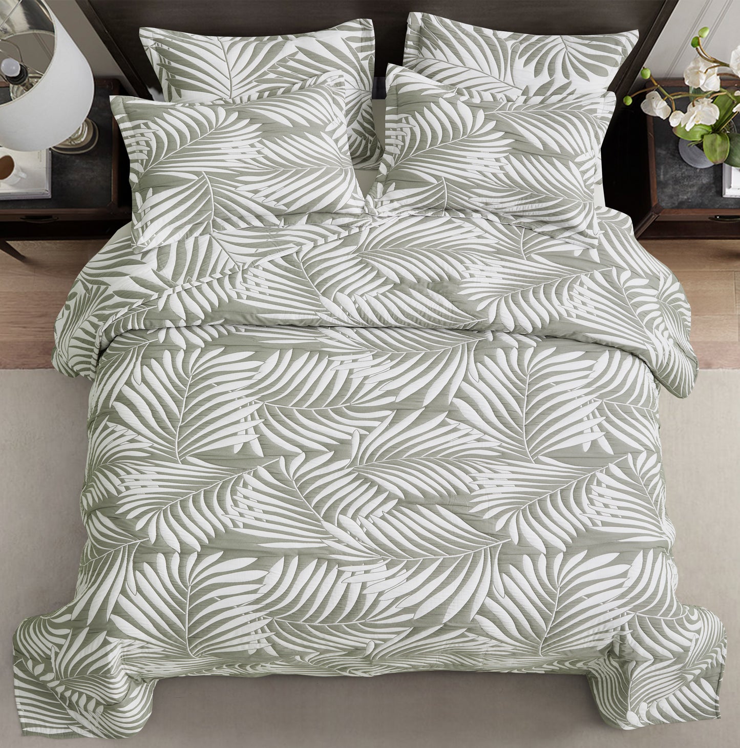 5-Piece Oversized Jacquard Matelasse Damask Pattern Lightweight Reversible Coverlet Set