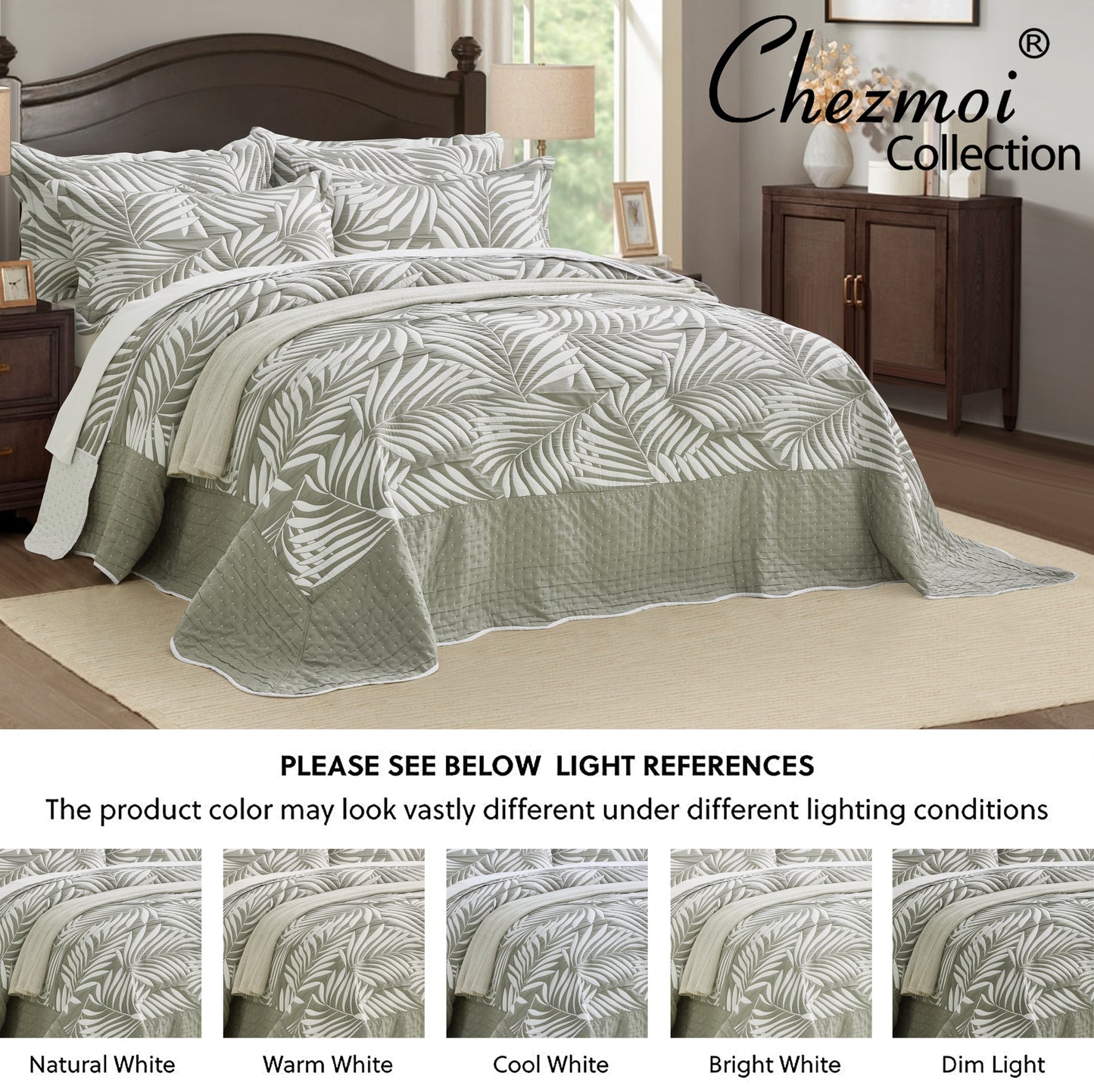 5-Piece Oversized Jacquard Matelasse Damask Pattern Lightweight Reversible Coverlet Set Textured Dot Border