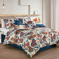 Paradise 7-Piece Multicolor Red Blue Cream Floral Printed Microfiber Comforter Set