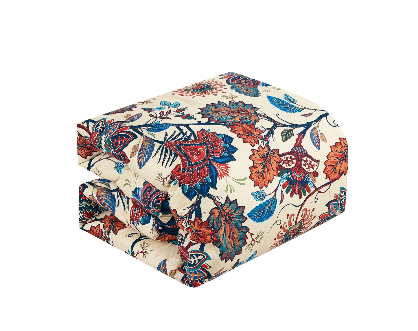 Paradise 7-Piece Multicolor Red Blue Cream Floral Printed Microfiber Comforter Set