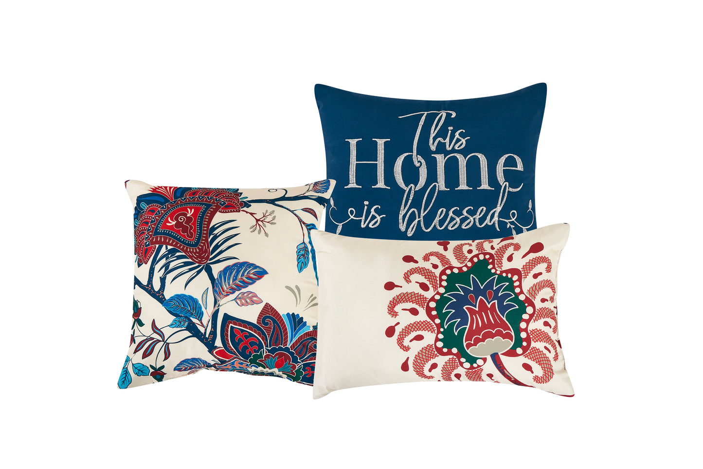 Paradise 7-Piece Multicolor Red Blue Cream Floral Printed Microfiber Comforter Set