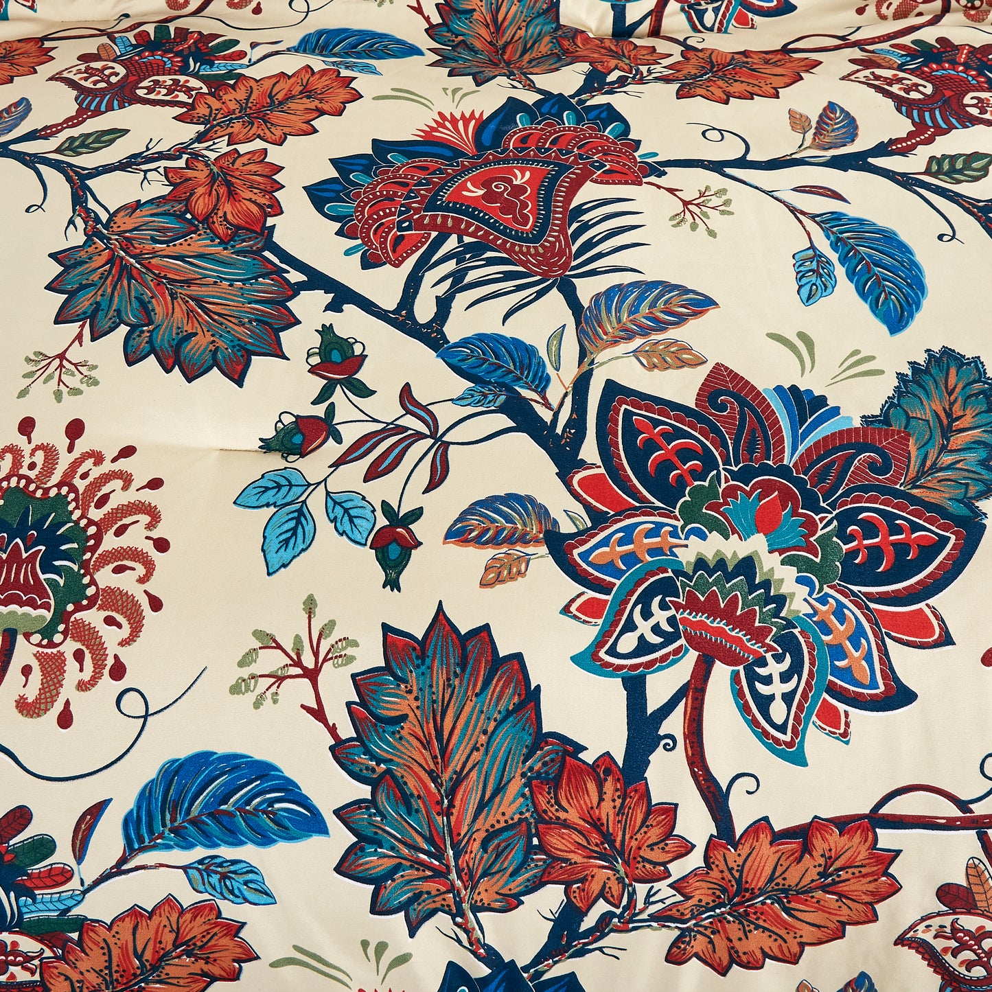 Paradise 7-Piece Multicolor Red Blue Cream Floral Printed Microfiber Comforter Set