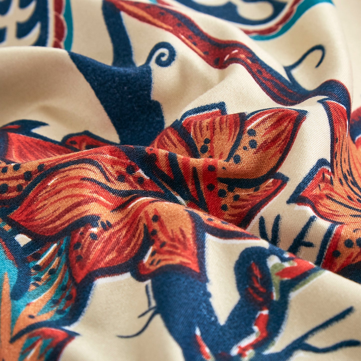 Paradise 7-Piece Multicolor Red Blue Cream Floral Printed Microfiber Comforter Set