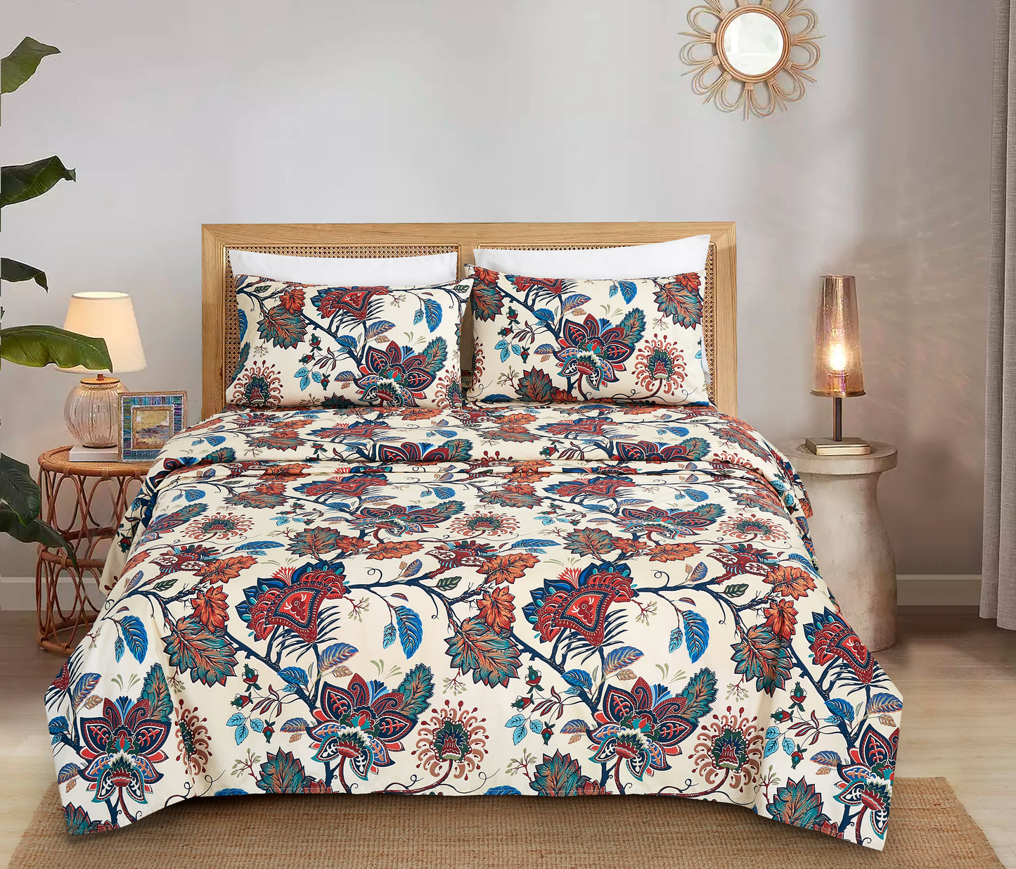 Printed Floral Microfiber Sheet Set with Deep Pocket