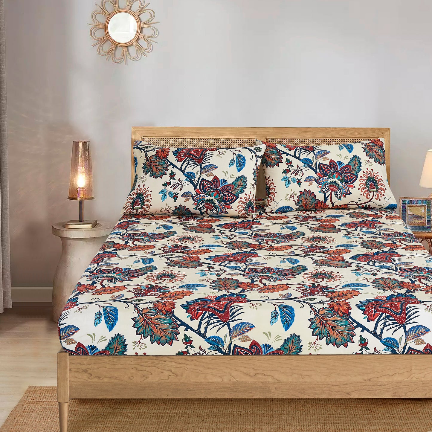 Printed Floral Microfiber Sheet Set with Deep Pocket