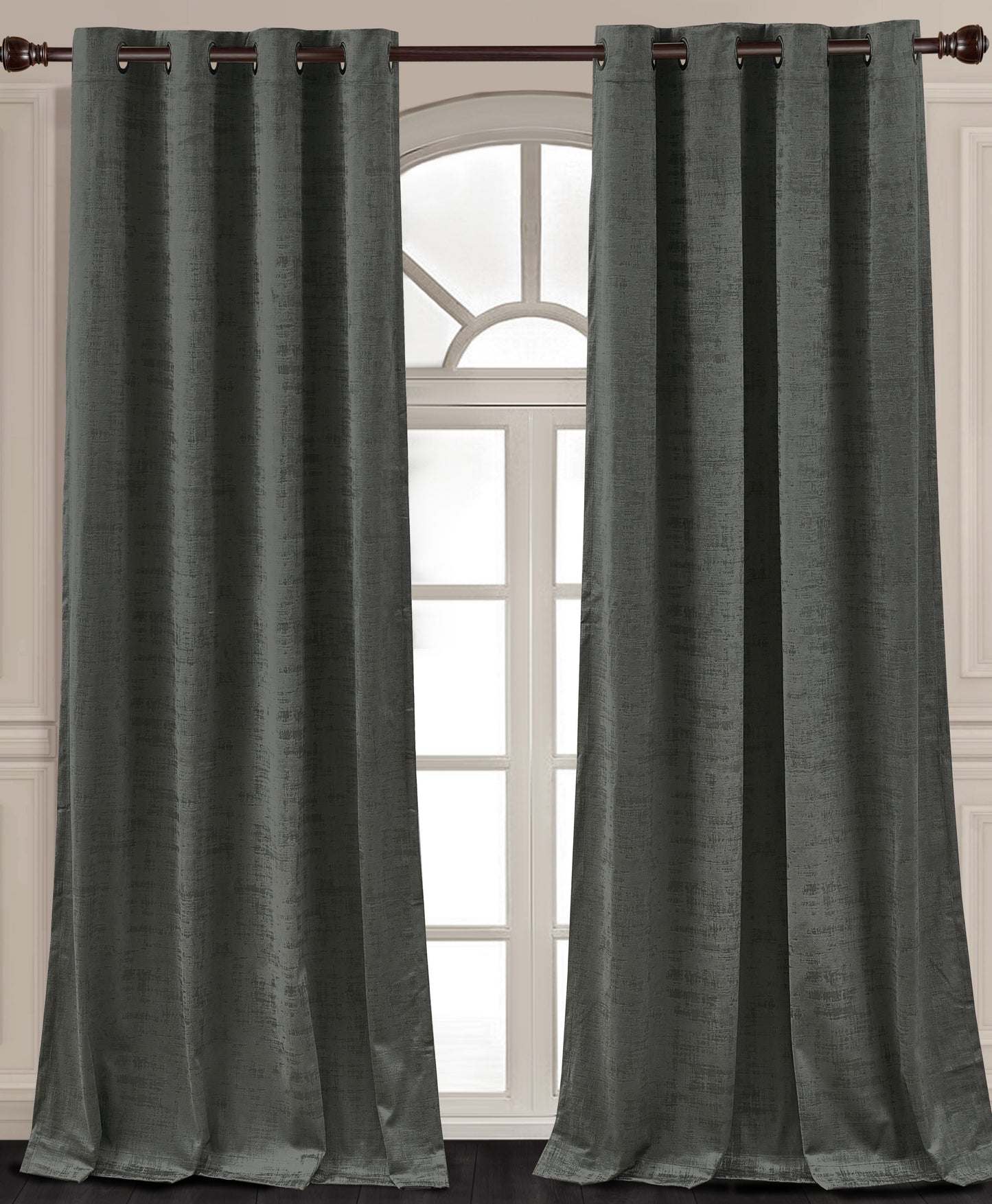 Parker Premium Textured Velvet Grommet Window Curtain Set of 2 Panels, Elegant Room Darkening Window Treatment